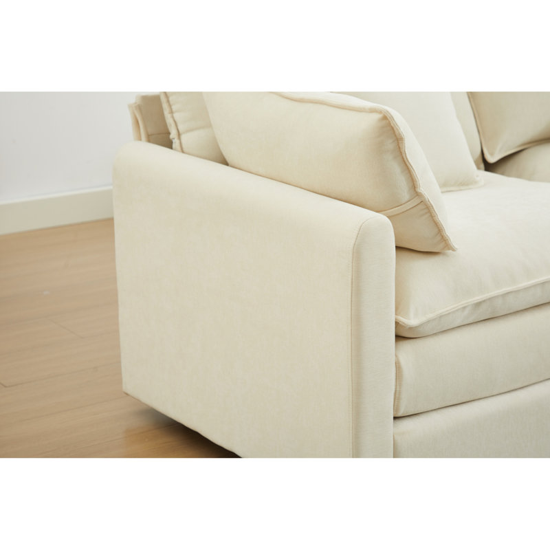 Cozy And Comfortable 3 With Removable , Modern L-Shaped Chenille For Living Room Bedroom, White, 99 In Depth, 65 Width, 32 Height, 162.4 Lb Weight Customizable Modular Sectional White Apartment