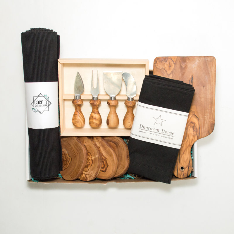 Ensemble de napperons et serviettes 4 pièces en coton, Noir