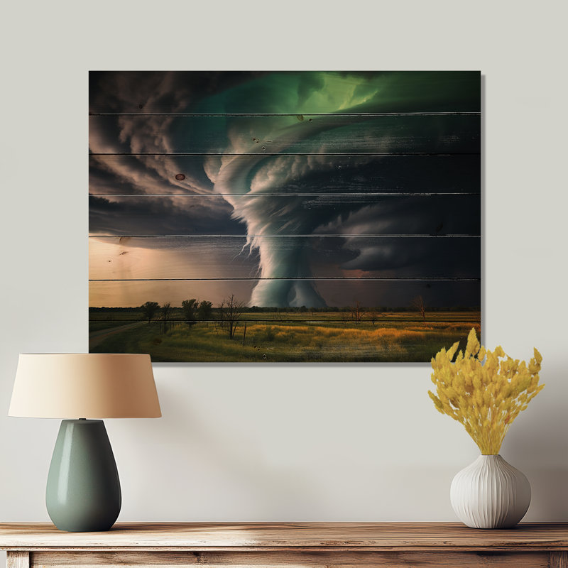 Shiri tempête tornade symphonique sur bois, H 30 po x l 40 po x P 0,78 po