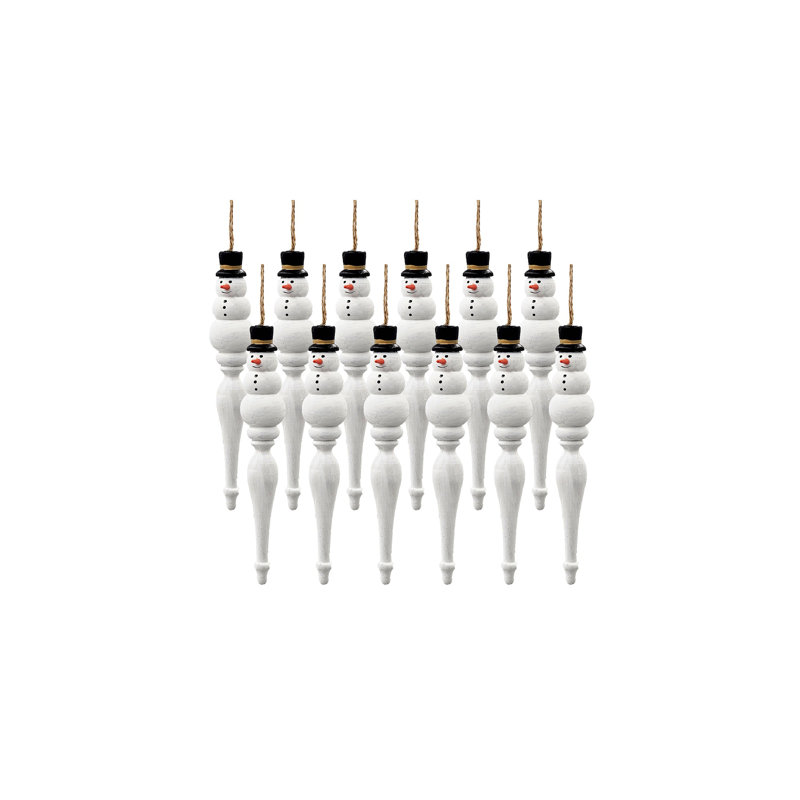 Set of 12 White Wooden Snowman Icicle Ornaments
