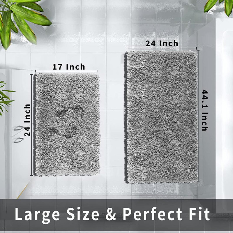 Eilee Memory Foam Bath Rug Set, 24'' W x 44.1'' L, Light Gray