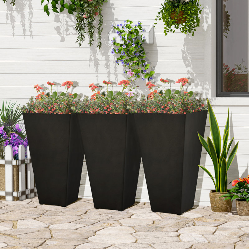 Tall Planters with Drainage Hole, 28" Outdoor Flower Plant Pots, Black