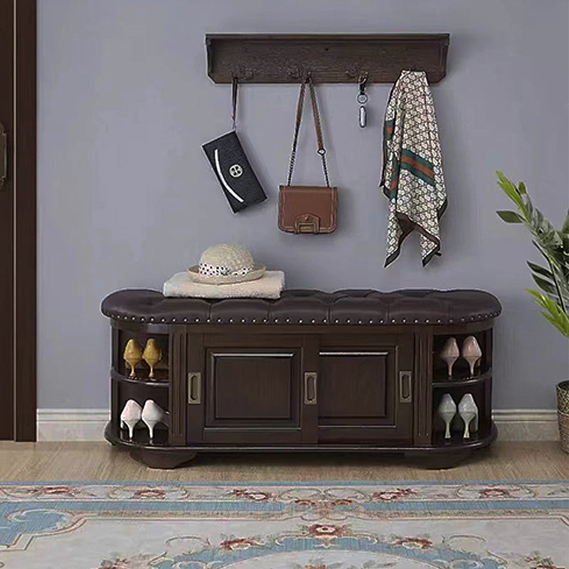 American Vintage Shoe Bench 12 Pair Shoe Storage Bench, Brownish Black