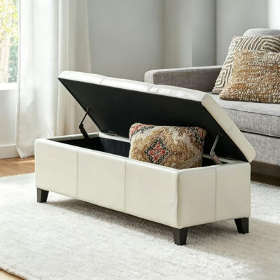 Upholstered Storage Ottoman, Solid Wooden Legs
