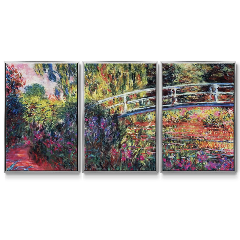 Le pont japonais (l'eau) 3 pièces, Argent, H 24 po x l 48 po x P 2 po