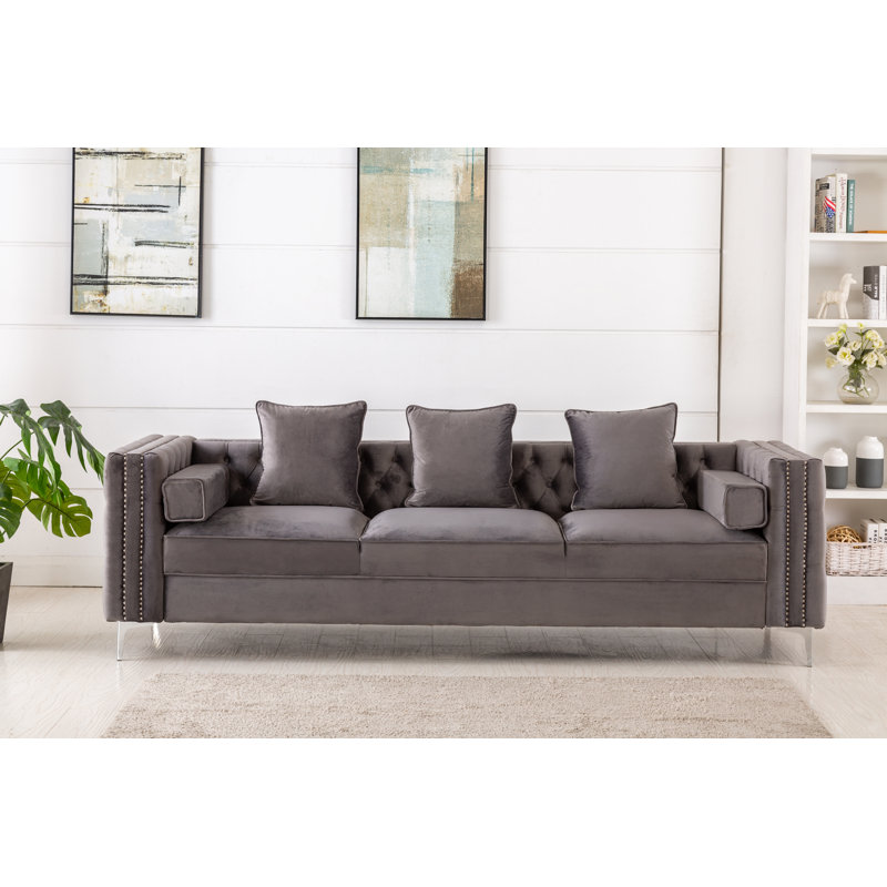 Canapé Chesterfield Zaida, Velours gris