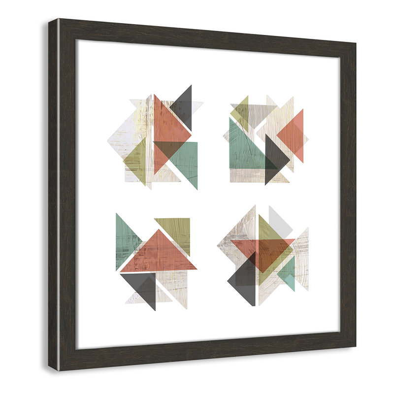 «Oliviyah Boho Geometrics», impression encadrée, Texture grain de bois noir, H 17,5 po x l 17,5 po x P 1,25 po