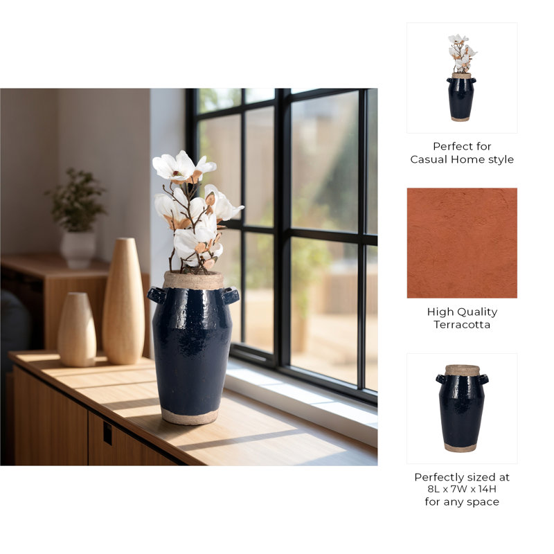 Handmade Ceramic/Porcelain Table Vase, Overall Height- 14" H, Blue/Tan