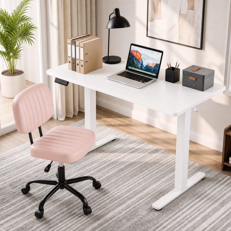 Bureaux réglables en hauteur avec chaise pivotante en simili cuir Nahant, Blanc