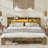 Farmhouse Wooden Bed Frame with Storage Headboard, Wood Platform Bed Frame with Charging Station & Led Lights-2119601723-2130857582