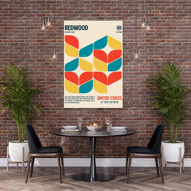 Midcentury Redwood Forest Pattern Contemporary Wall Art Print 1 Piece Wrapped Canvas Wall Art, 152.4cm H x 101.6cm W