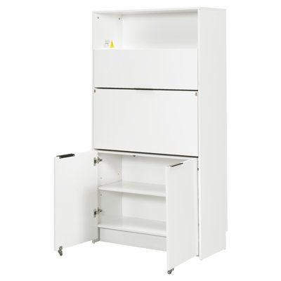 Compact Kitchen Pantry,69''H Buffet with Hutch and Foldable Workstation,