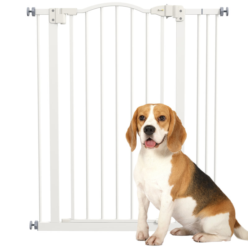 Pressure Mounted Pet Gate With Door, White, 94" H x 87" W x 3.5 " D