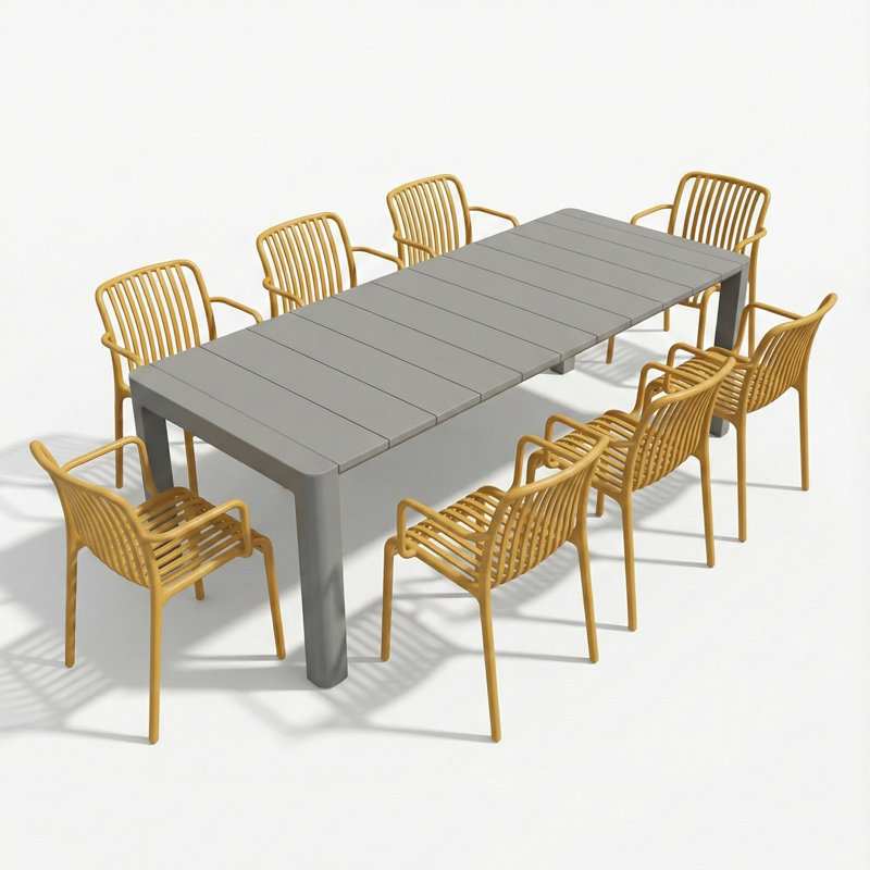 Seine 8 - Person Plastic Patio Dining Set Rectangular Table, Grey/Yellow