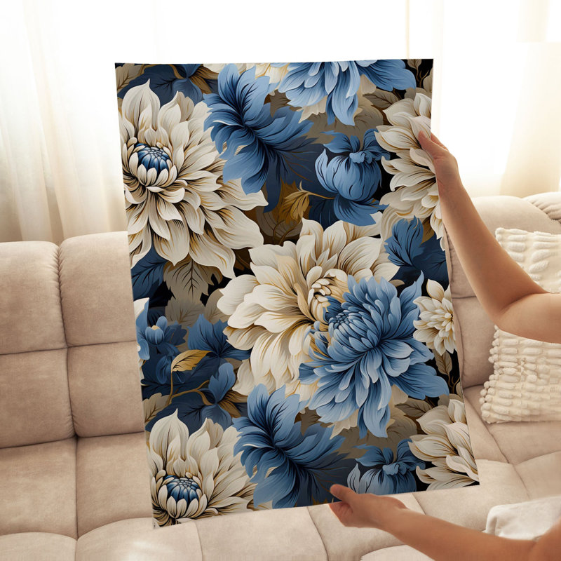 Floral pivoines bleues, impression d'art classique sans cadre, H 36 po x l 24 po