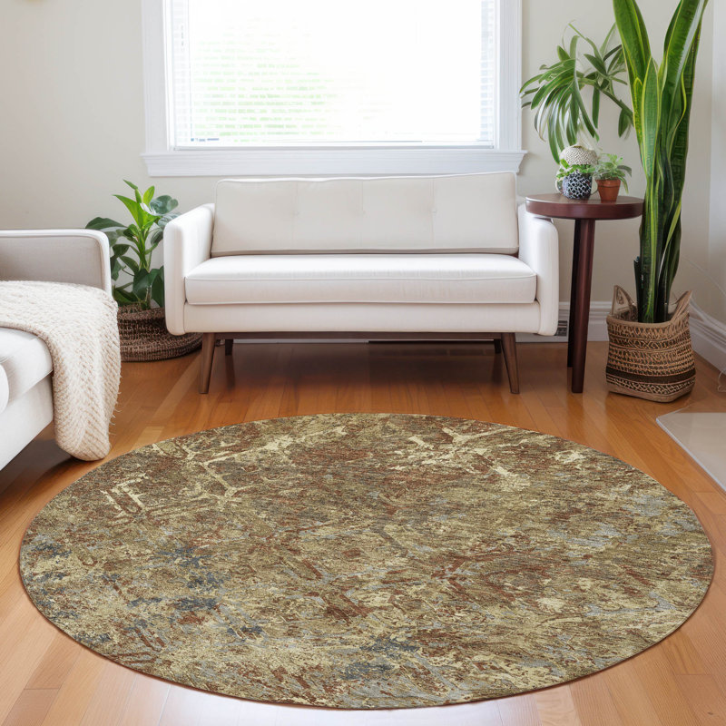 Premium Machine Washable Prisco Brown Rug, Round 8'