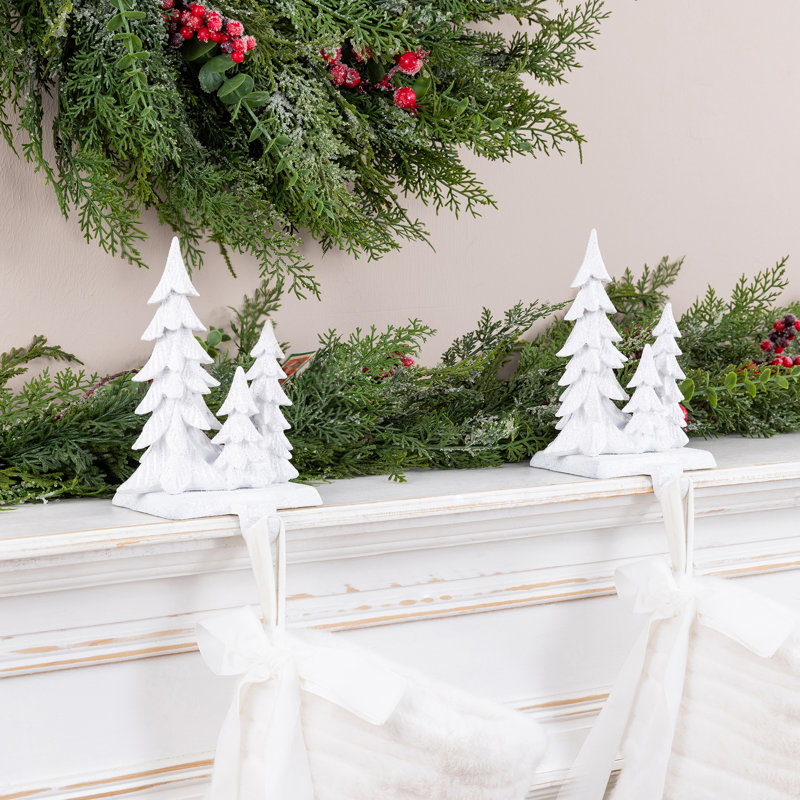 7.5"H Resin White Glitter Trees Christmas Stocking Holder