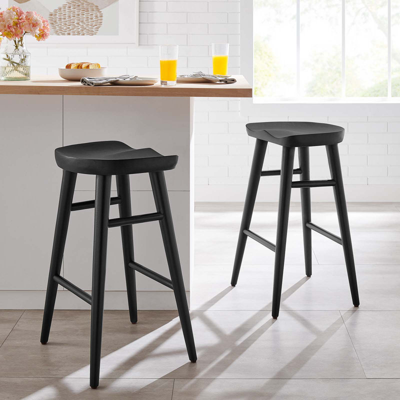 Tabouret en bois massif Modway Saville, Noir, Tabouret de comptoir (siège d'une hauteur de 27 p