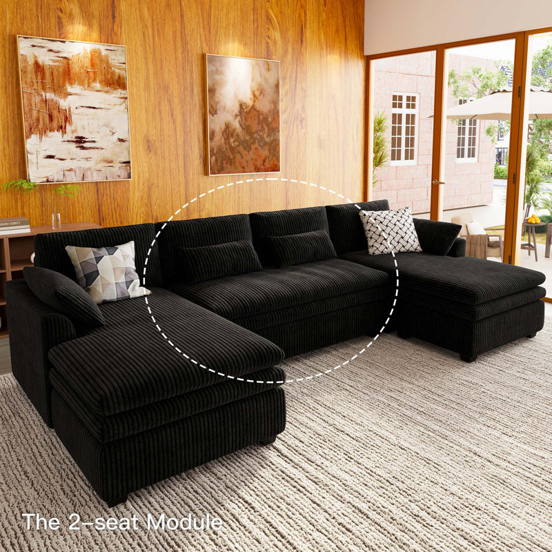 Manuel Corduroy Armless 2-Seat Module, Black