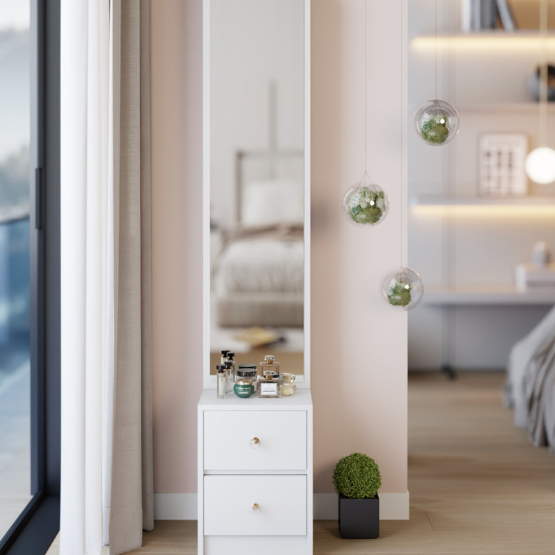Très grande armoire à miroir pleine grandeur 11,8 "x 15,7" 63 ", organisation multi-couches, look élégant, style américain, blanc 63", conception unique,