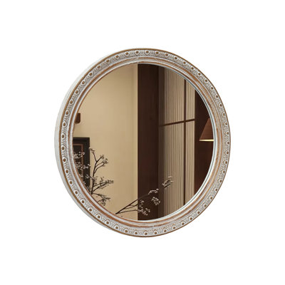 Ornate Round Wall Mirror (23.62" x 23.62") - Distressed Silver-Gold Carved Frame, Decorative Hanging Mirror for Bathroom, Bedroom, Entryway & Living R