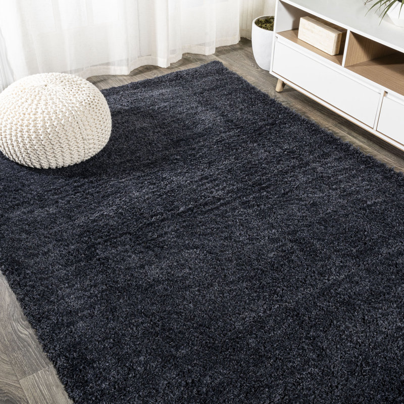 Tapis bleu marine à poils longs Anttwan, Rectangle 3 pi 11 po x 5 pi 11 po