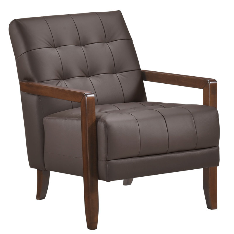 Fauteuil Lenie, cuir capitonné, bois de noyer, Marron foncé