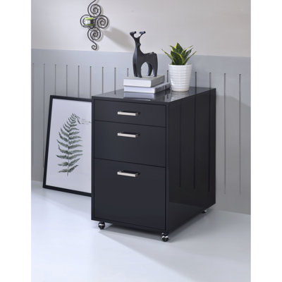 Classeur noir à 3 tiroirs - lustré et brillant, 18 po x 22 po x H 28 po, sans assemblage, 62 lb, roulettes pour fentes de tiroir à mouvement continu de 18 po x 22 po H 28 po, facile à déplacer