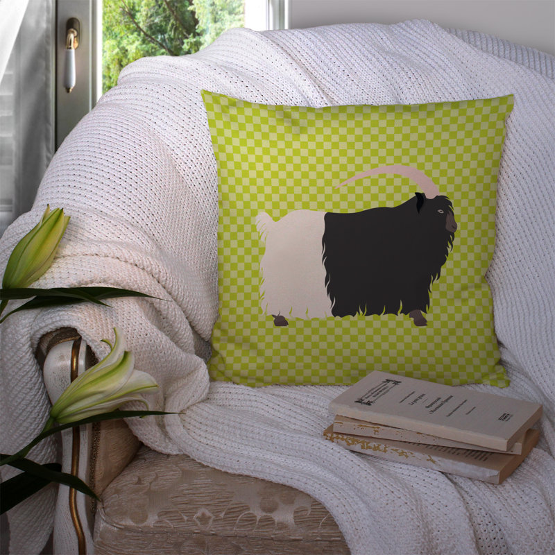 Necked Goat Check Outdoor Throw Pillow, Green, 14" x 14"