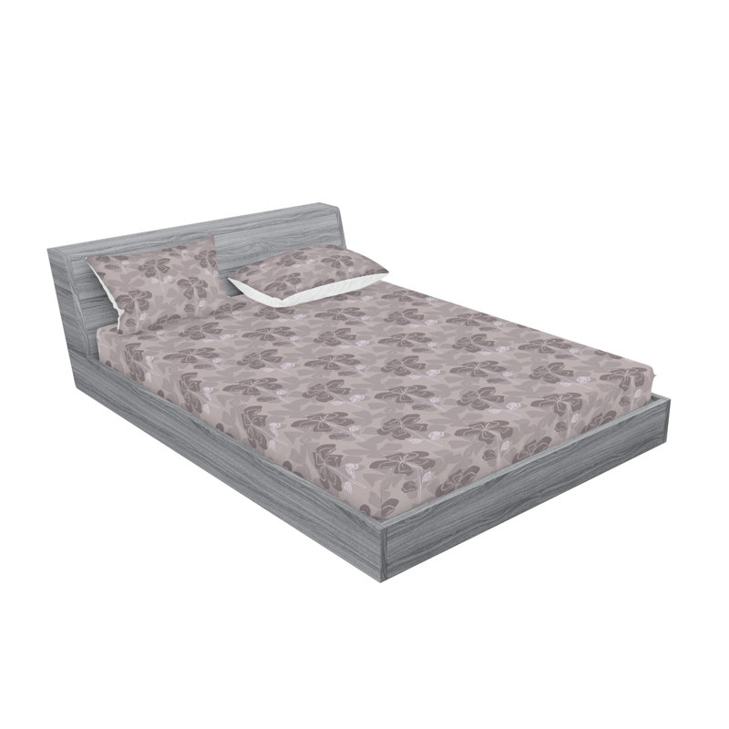 Ambesonne Fitted Sheet & Shams, California King Sheet Set with 2 Pillowcases, Mauve/Taupe Flower
