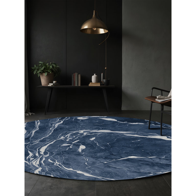 Machine Washable Gray Area Rug, Round 5'