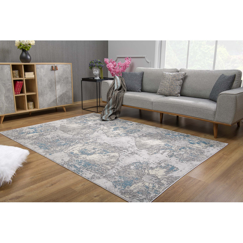Rug Branch Zephira 5' x 8' (5'3" x 7'7") Blue/Grey Abstract Indoor Area Rug, Contemporary, Medium Pile, Stain-Resistant Carpet - Living Room, Bedroom, Dining Room, and Kitchen