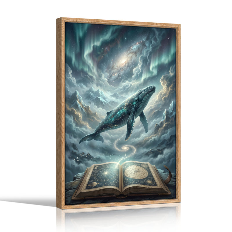 Ensemble de 1 tableau sur toile représentant une baleine dans le ciel, 48"H x 32"W, Natural