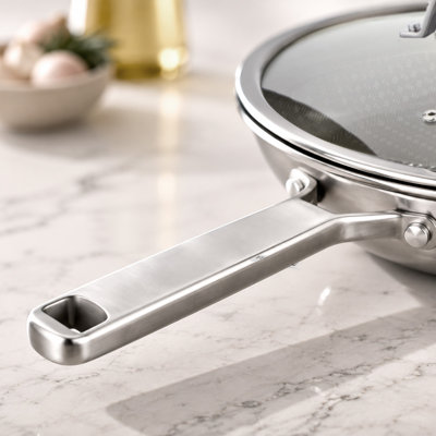 3‑Piece Titanium‑Coated Etched Stainless Steel Skillet Cookware Set Frying Pan Set with Lids