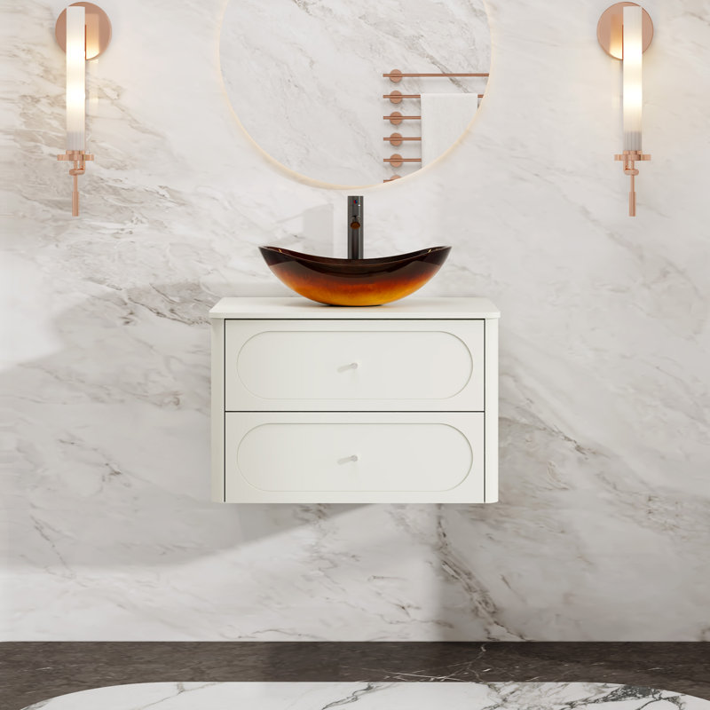 Meuble-lavabo mural simple 30 po avec lavabo vasque, robinet, Beige, 30"