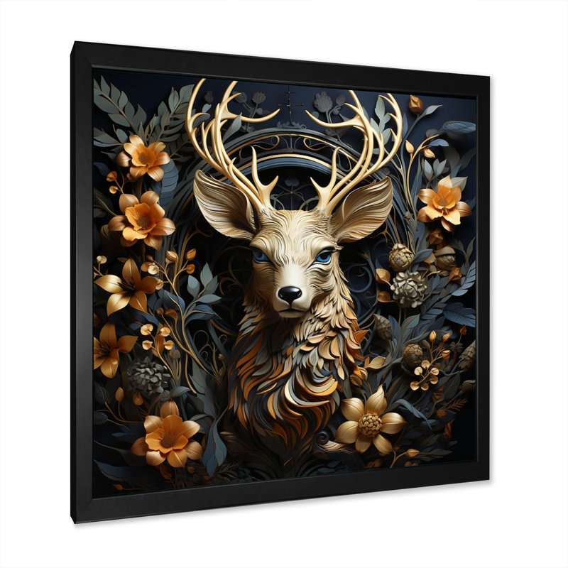 Deer Wonderers III - impressions sur toile, cerf, H 30 po x l 30 po x P 1 po, Cadre simple noir