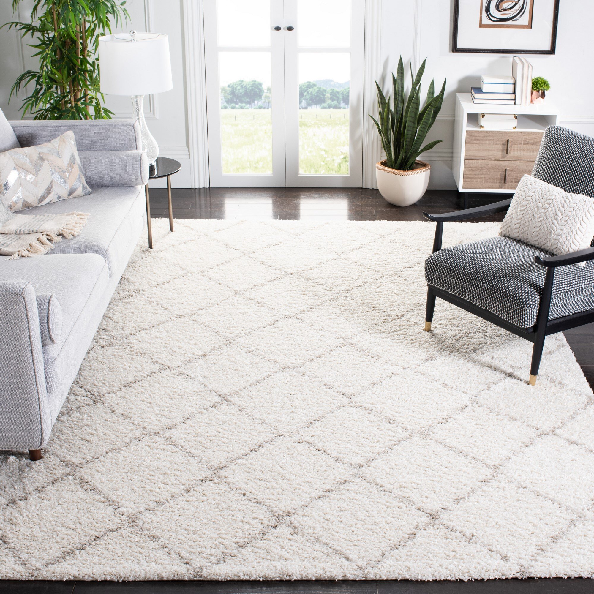 Beverly Rug 10 X 13 Grey White Lightweight Moroccan Trellis