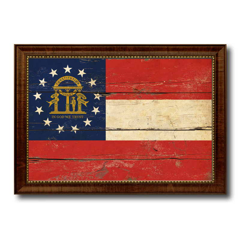«Georgia State», impression de drapeau rétro avec cadre brun doré, 19 x 27
