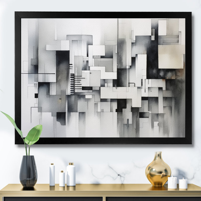 Impression sur toile gris abstrait Zen II - Minimalisme, Cadre simple noir, H 16 po x l 32 po x P 1 po