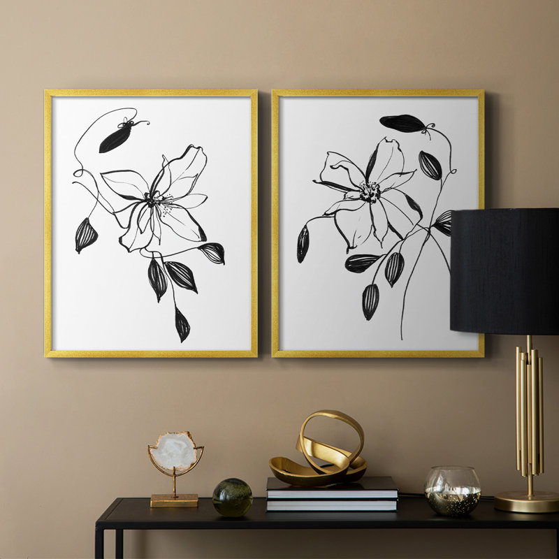 «Wild Clematis I», reproduction encadrée de qualité supérieure - prête à être accrochée - aucun clou requis - aucun clou requis