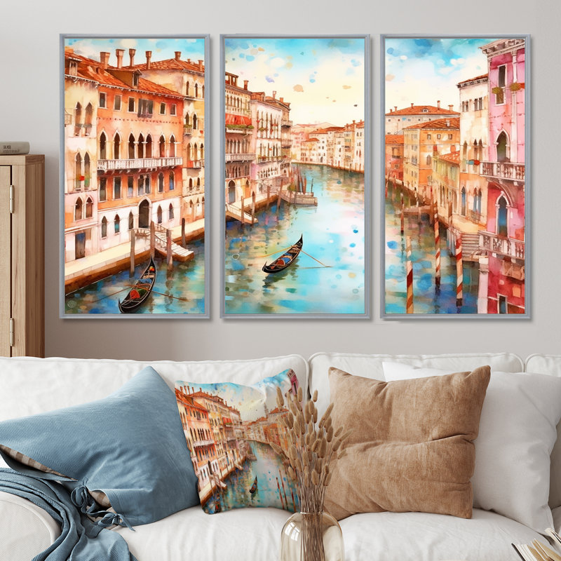 Amariauna - Ensemble d'art mural Venise, Encadrement argenté, H 32 po x l 48 po x P 1 po