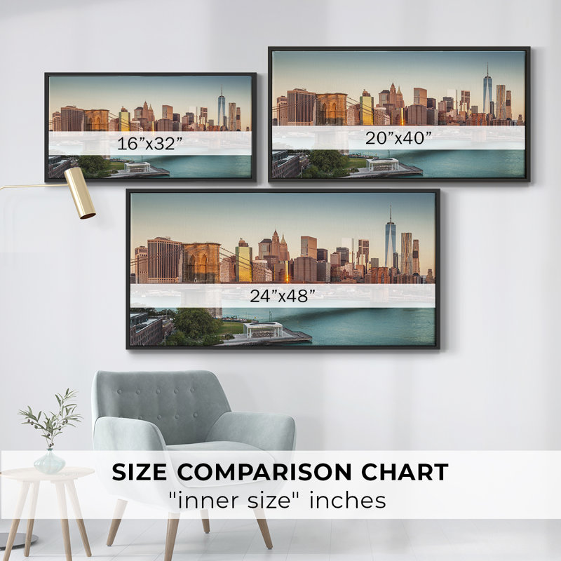 Lower Manhattan - Toile tendue avec châssis encadré - Prêt à accrocher, H 25 po x l 49 po, Noir