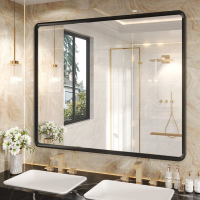 Molly Beveled Edge Metal Framed Tempered Glass Wall Mounted Rectangular Vanity Mirror