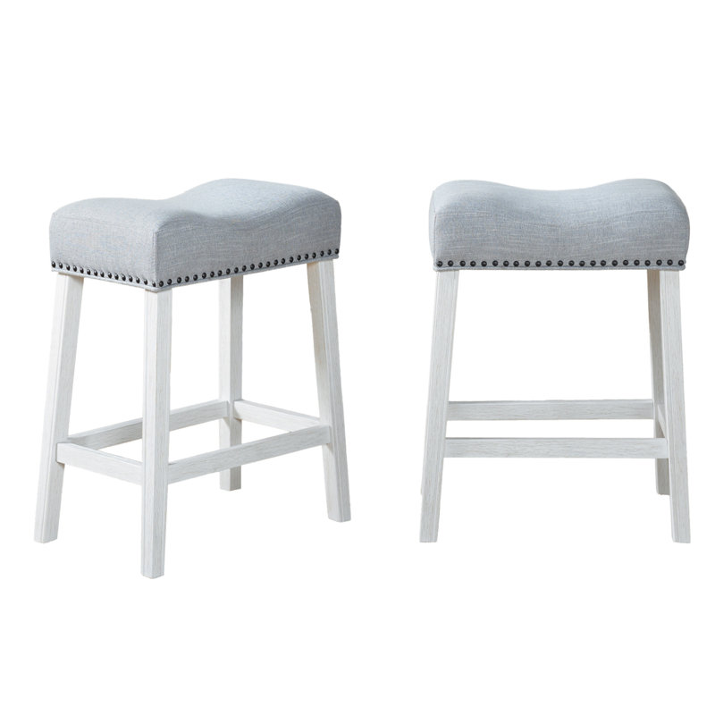 Tabourets de comptoir rembourrés Coco, Blanc, Gris / tissu