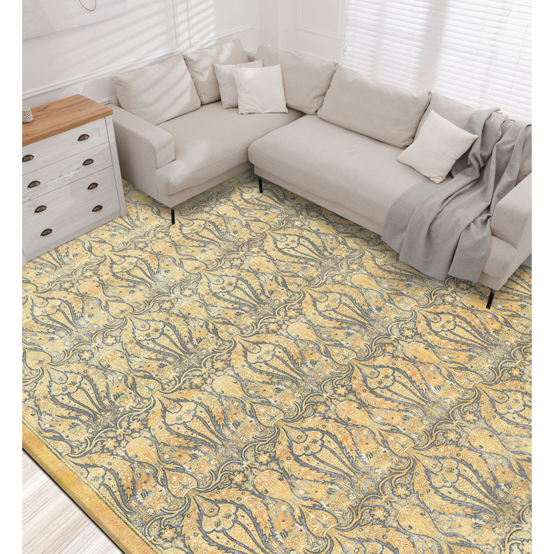 One-of-a-Kind Hand-Knotted High-Quality Area Rug in Gold/Gray