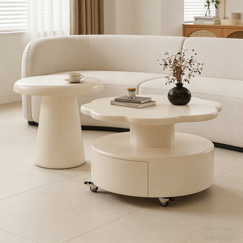 Table basse avec rangement Kaat 2, Blanc, Blanc