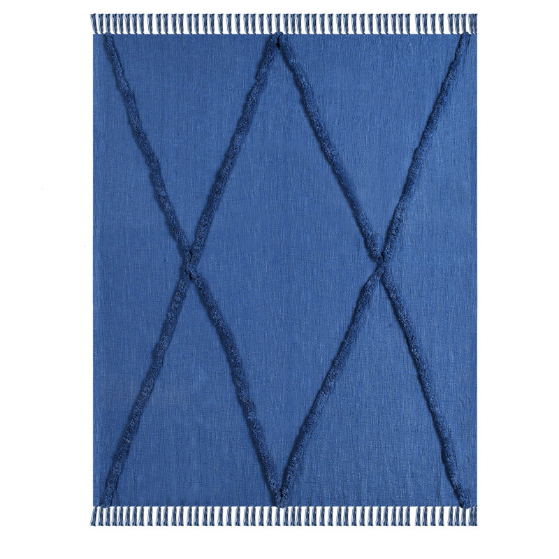Jeté 100% coton tissé à la main de couleur unie Sierra, Bleu