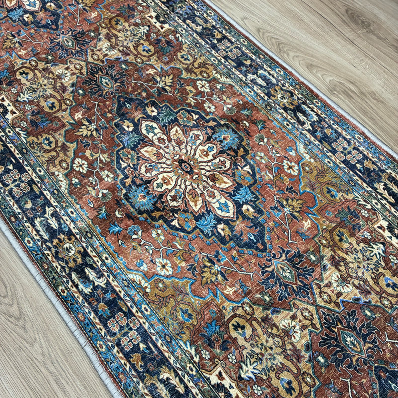Custom Size Anti-Slip Low Profile Chennile Material Canvas Back Floral Runner Rugs by Feet, Runner 2'1" x 7'