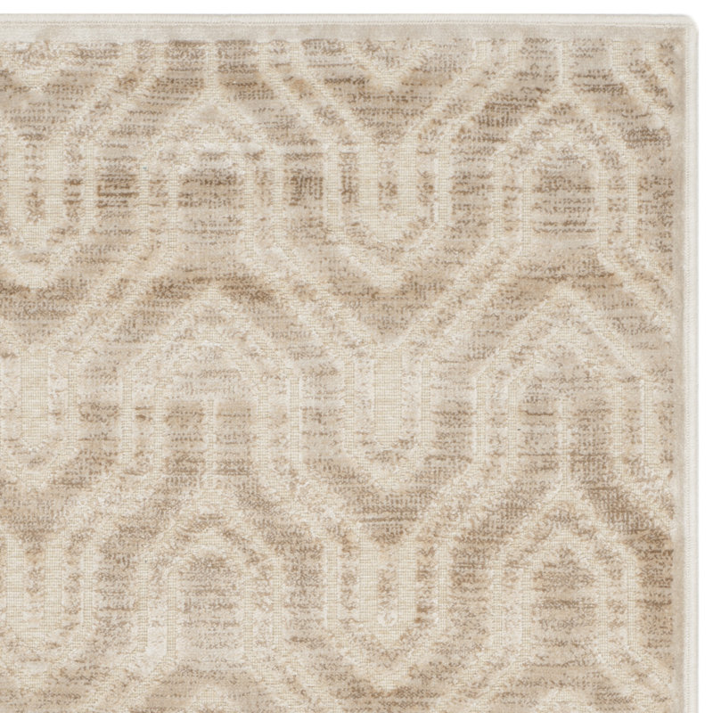 Stone Geometric Viscose and Wool Rectangular Rug