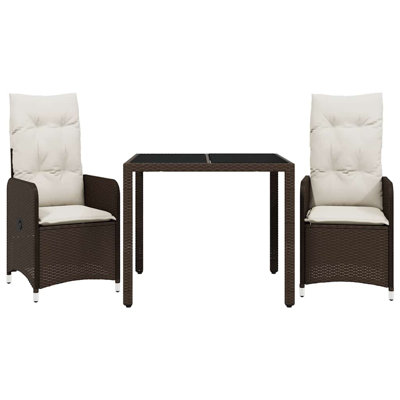 Patio Bistro Set With Cushions Brown Poly Rattan
